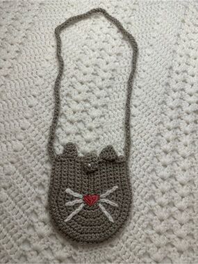 Handmade Crochet Cat Crossbody Purse Kitty Mini Bag Cottagecore Kawaii